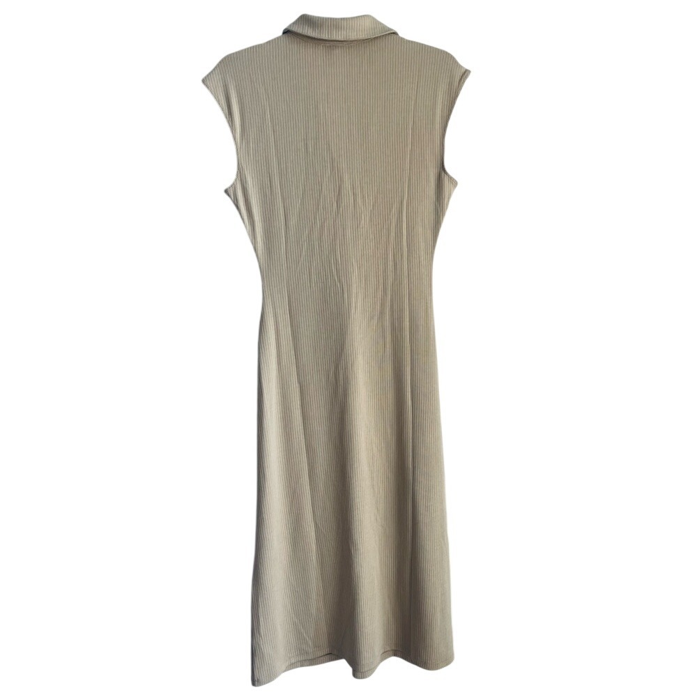 A New Day Short Cap Sleeve Ribbed Polo Midi Bodycon Dress Medium Irish Cream NWT - Picture 3 of 13